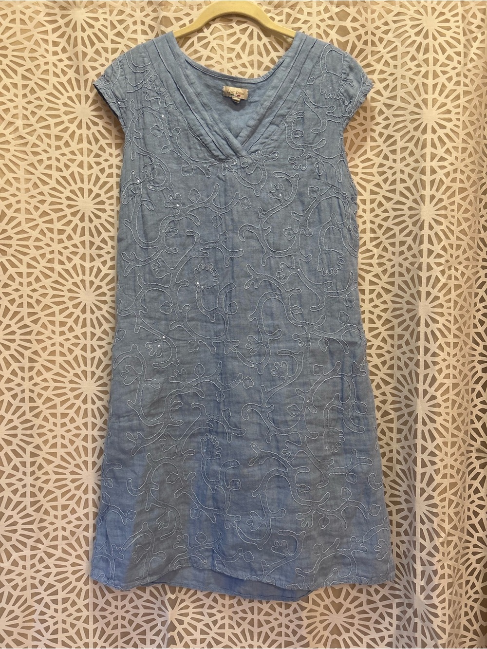 Lina Tomei Light Blue Linen Dress Made In Italy Size Medium